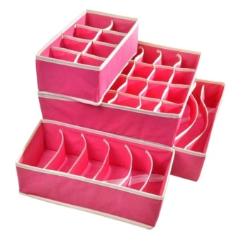 niceEshop Drawer Dividers Closet Organizers Bra Underwear Storage Boxes (Hot Pink,Set of 4)