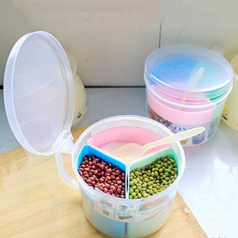 Three Grid Food Container Seasoning Box Condiment Spice Rack Jar + Spoon Tools