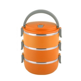 Tmall Circular Stainless Steel Lunch Box ปิ่นโตสูญญากาศ ทรงกลม 3 ชั้น (Orange)