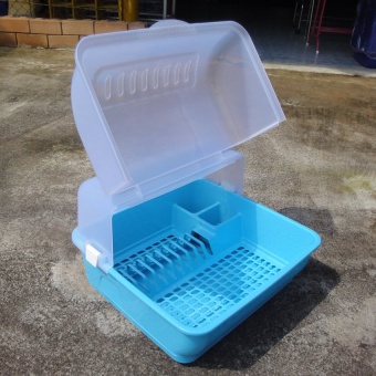 Thai Style กล่องคว่ำจานเกรด A สีฟ้า มีฝาครอบ เปิดได้ 2 ด้าน มีถาดรองน้ำ