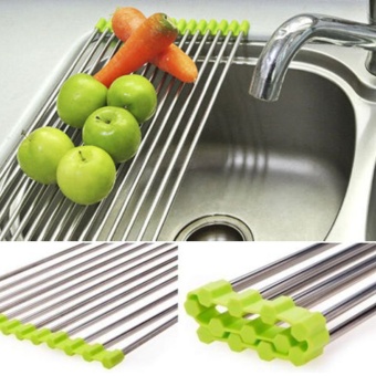 Folding Kitchen Over Sink Dryer Fruit Dish Vegetable Drainer Shelf Holder Rack Green 37*23cm - Intl