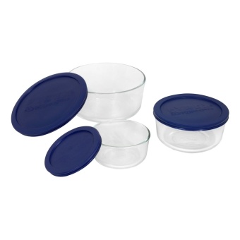 Pyrex ชุดกล่องถนอมอาหารพร้อมฝาทรงกลม 6 ชิ้น รุ่น P-00-7253NN (สีน้ำเงิน)