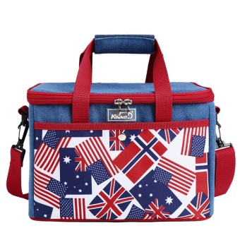 British Style Waterproof Insulated Cooler Lunch Tote Bags with Detachable Shoulder 11.8L(Denim)
