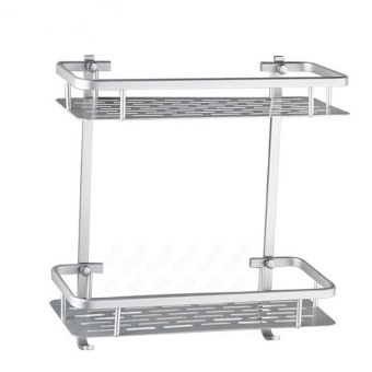 Rectangle Shape Bathroom Shower Wall Mounted Dual Layer Space Aluminum Soap Shampoo Facial Cleanser Lotion Bottle Storage Shelf Holder Stand Rack with Hooks