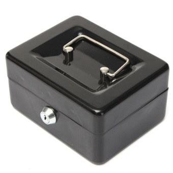 Metal Petty Cash Box Handle Change Desposit Money Holder Home Security Black
