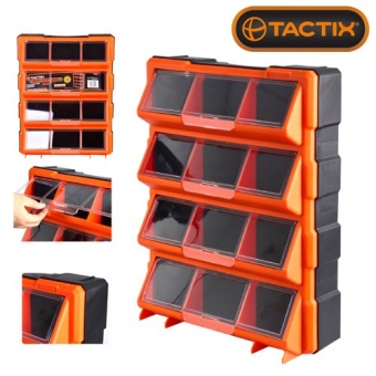 Tactix ช่องเก็บเครื่องมือ - อะไหล่ 12 ช่อง พร้อมฝาปิดใส รุ่น 320648 (Tool storage - Parts 12 channels with cover series)