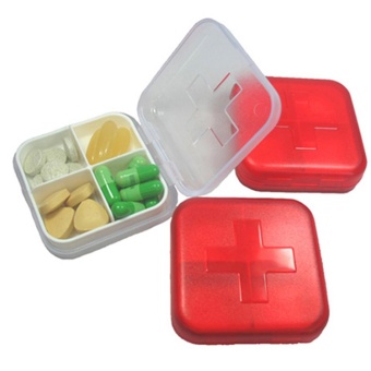 Velishy Pill Medicine Storage Case Tide Container 4 Partition Holder Random Color
