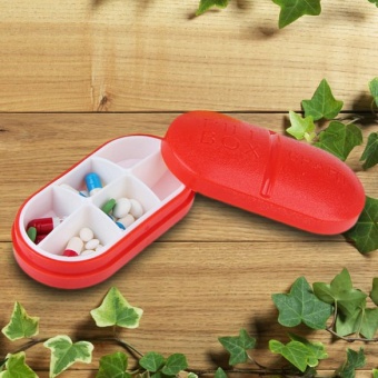Portable Pea Shape 6 Compartment Pill Case Box Medicine Organizer Orange