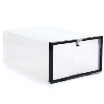 Foldable Plastic Transparent Drawer Case Shoe Storage Organizer Stackable Box Black