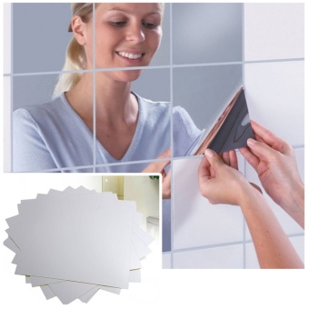 Moonar 15CM Square Bathroom Mirror Paster Big Mosaic Back Glue Decorative Mirror Stickers 9Pcs/set