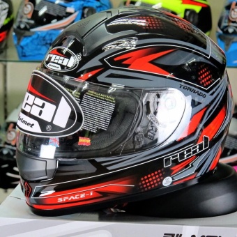 หมวกกันน็อก หมวกกันน็อค หมวกกันน๊อก หมวกกันน๊อค Real Tornado Space-i Space-1 สี ดำ-แดง Black Red Yellow (Big Bike and motorcycle Helmet)(L)