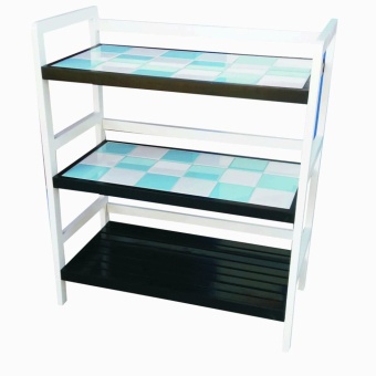  KMP Furniture ชั้นกระเบื้องไม้ยางพารา ชั้นไม้เอนกประสงค์ 3 ชั้น 18 แผ่น (สีฟ้า/ขาว)