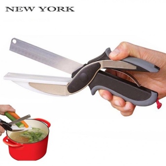 New York Big Sale มีดกรรไกรพร้อมเขียงอเนกประสงค์ 2 in 1 กรรไกรหั่นผัก No.007 - Black