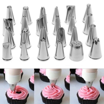 Set of 24pcs Stainless Steel Sugarcraft Icing Piping Nozzle Tips DIY Cake Puff Pastry Decorating Mould Fondant Cutter Mold Baking Decoration Tools