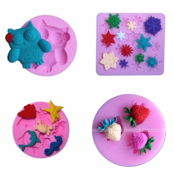 Ezy Chef แม่พิมพ์ซิลิโคน ฟองดอง กัมเพสท์ แบบ3มิติ รวมลาย4ชิ้น แบบที่1 (สีชมพู)