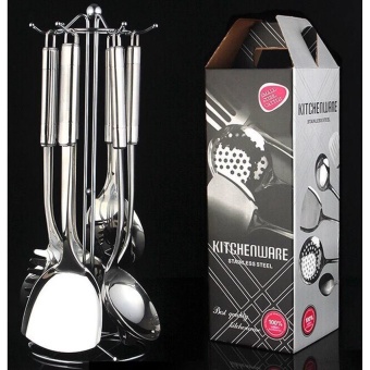 KitchenMarks ชุดตะหลิว ทัพพี กระบวย พร้อมที่แขวน สแตนเลสทั้งชุด รวม 7 ชิ้น ชุดเครื่องครัวสแตนเลส