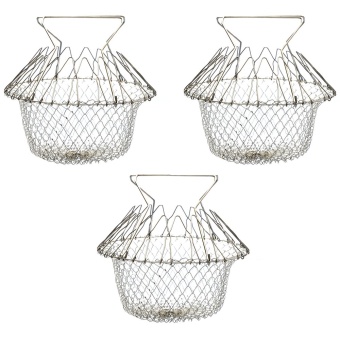 ND Foldable Stainless Steel Steam Fry Chef Basket Kitchen Tool ตะกร้า ตะแกรง เอนกประสงค์ ทอด ต้ม นึ่ง 12-in-1 จำนวน 3 ชิ้น