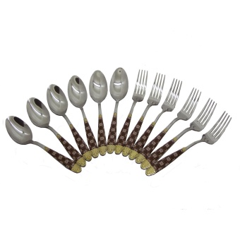 GUANBAO ชุด ช้อนส้อม สแตนเลส ลาย ซื่อเย่ฮัว (แพ็คช้อน 6 ส้อม 6) - Multicolor