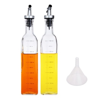 2 Pcs High Precision Scale No Drip Oil Vinegar Pressed Bottle and Measure Glass Sauce Dispenser Set(Silver)