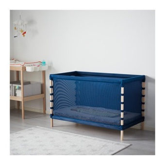 เตียงเด็กอ่อน ไม้บีช สีน้ำเงิน HomeSmile
