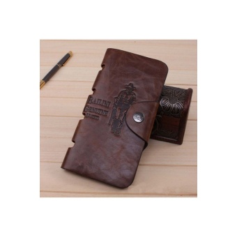 Mens Leather Long Wallet Pockets ID Card Clutch Bifold Purse Brown
