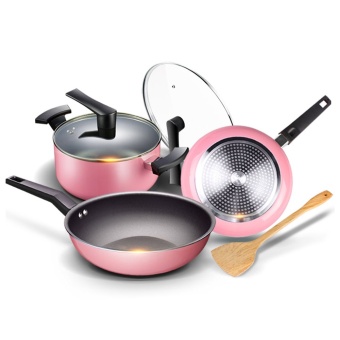 shop108 Non-Stick Cookware ชุดเครื่องครัวหม้อกระทะแฟชั่นคุณภาพสูง 3 ชิ้น ไร้ควันไม่ติดกระทะ (Pink Set)