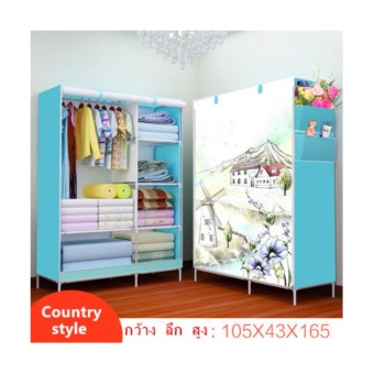 Yifun Non-woven fabric folding wardrobe reinforcement combination 3D pattern-Country style（Blue）