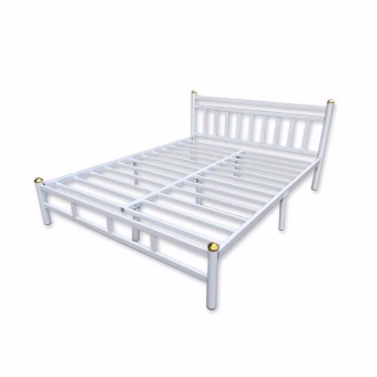 ISO เตียงเหล็กอย่างหนา 6ฟุต รุ่นหัวเหลี่ยม สีขาว