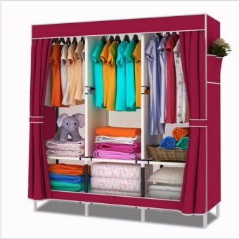ETC Wardrobe ตู้เสื้อผ้า 3 บล็อค พร้อมผ้าคลุม(สีเลือดหมู) - ไซส์ใหญ่