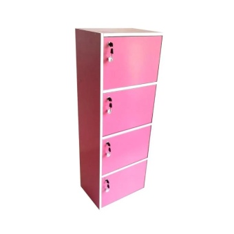 SUN กล่องคัลเลอร์บ็อกไม้อเนกประสงค์ 4ชั้น 4ประตู+กุญแจเปิด-ปิด (สีชมพู)