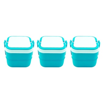 DMT ปิ่นโต 2ชั้น กล่องใส่อาหาร ถนอมอาหาร (สีฟ้า) จำนวน 3เถา
