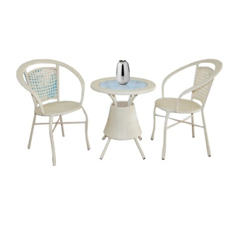 ENZIO ชุดโต๊ะน้ำชาหวาย โต๊ะ 1 ตัว เก้าอี้ 2 ตัว รุ่น SKY 2 (สีขาว)