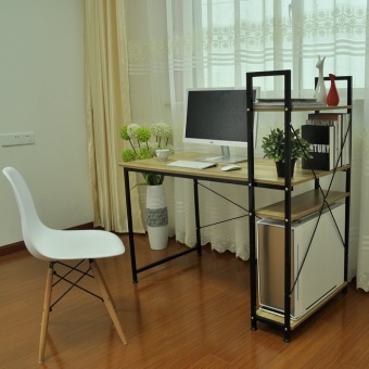 Mylazydesk โต๊ะคอมขนาดใหญ่ พร้อมชั้นวางหนังสือ รุ่น H สีลายไม้อ่อน ขนาด 120x60x120 cm.