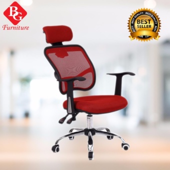 BG Furniture เก้าอี้สำนักงาน เก้าอี้ออฟฟิศ เก้าอี้นั่งทำงาน โฮมออฟฟิศ เก้าอี้ผู้บริหาร ระบายอากาศอย่างดี (Red) - รุ่น C