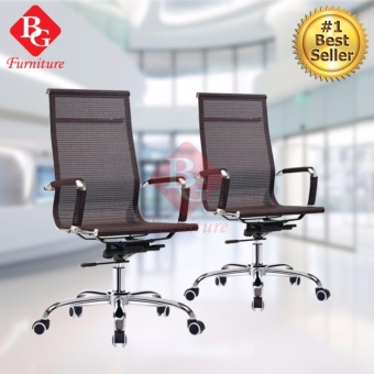 BG Furniture เก้าอี้สำนักงาน เก้าอี้ตาข่าย ระบายอากาศ เก้าอี้นั่งทำงาน โฮมออฟฟิศ เก้าอี้ผู้บริหาร (Black) - รุ่น A (แพคคู่)