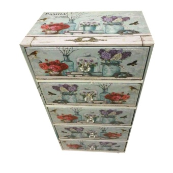 KMP Furniture ตู้ล๊อกเกอร์ไม้จริง หุ้มด้วยหนัง PVC ตู้เก็บของเอนกประสงค์ 5 ชั้นมี 5 ลิ้นชัก รุ่น Box 5 (ลายภาพFamilyหลากสี)