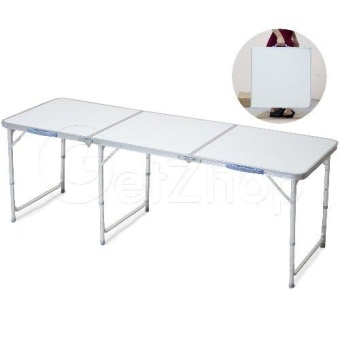Getzhop โต๊ะตั้งแคมป์ ชุดโต๊ะปิคนิคพับได้ โต๊ะอลูมิเนียม สำหรับ 6 คน (สีขาวลายหิน)
