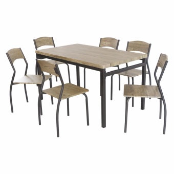 U-RO DÉCOR ชุดโต๊ะรับประทานอาหาร SONOMA สีโอ๊ค/ขาสีน้ำตาลเข้ม/จุกสีเทา (โต๊ะ 1+เก้าอี้ 6 ตัว)