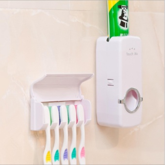 Korea Automatic Toothpaste Squeezer with 5 toothbrush ที่ใส่แปรงสีฟัน บีบยาสีฟันอัตโนมัติ（white）