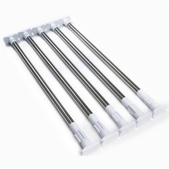 70CM to 120CM Adjustable Stainless Steel Spring Tension Rod Rail with Rubber Rectangular Heads for Clothes / Towels / Curtains (Silver)