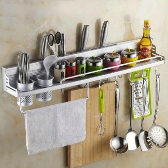 Space aluminum alloy kitchen wall-mounted multi-function 60 cm storage rack (with fence) (international) - intl