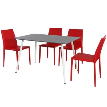 U-RO DÉCOR ชุดโต๊ะรับประทานอาหาร MARCO สีเทา + เก้าอี้รับประทานอาหาร รุ่น DOMINO (สีแดง)-โต๊ะ 1+เก้าอี้ 4 ตัว