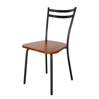 Inter Steel เก้าอี้เหล็ก มีพนักพิง รุ่น CH222 โครงสีดำ - เบาะไม้ยางพาราสีเชอร์รี่