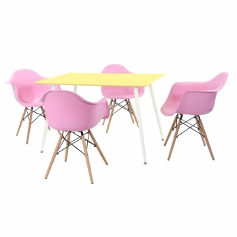 U-RO DÉCOR ชุดโต๊ะรับประทานอาหาร MARCO สีเหลือง/ขาขาว+ เก้าอี้รับประทานอาหาร รุ่น CHARLOTTE สีฟ้า,ชมพู (โต๊ะ 1+เก้าอี้ 4 ตัว)