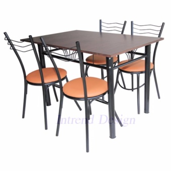 Intrend Design ชุดโต๊ะทานข้าว 4ที่นั่ง,ท้อปไม้เมลามีนยาว 1.20ม.(4ฟุต),ขาโต๊ะรุ่นT3047W,เก้าอี้เหล็กรุ่น STAR,โครงเหล็กสีดำ,เบาะฟองน้ำหุ้มหนังเทียมpvcอย่างดี