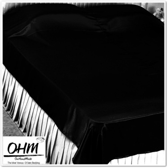 OHM ผ้าห่มเดี่ยว ผ้าซาตินแท้ 440 เส้น (เกรดพรีเมี่ยม) สีดำ
