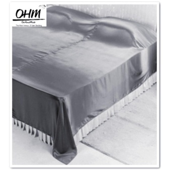 OHM ผ้าห่มเดี่ยว ผ้าซาตินแท้ 440 เส้น (เกรดพรีเมี่ยม) สีเทาเงิน