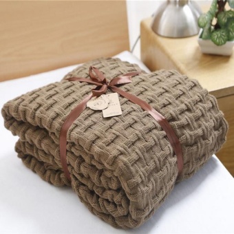 Knitted Throw Blanket Solid Color Thread Blankets Washable Manta Spring Autumn Sofa Cobertor Air Conditioning Nap Cobertors ( Coffee ) 120x180cm - intl