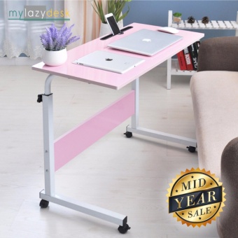 Mylazydesk โต๊ะวางโน๊ตบุ๊ค โต๊ะอ่านหนังสือ โต๊ะวางคอม ปรับระดับได้ T80 40 x 80 x 70-90 cm. (สีชมพู)