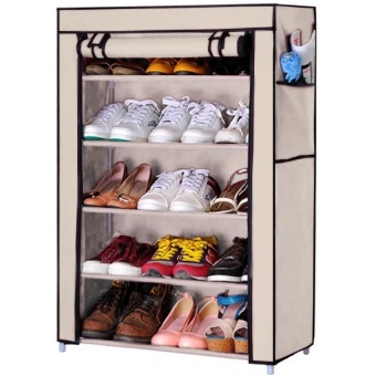 Shoe Rack ชั้นวางรองเท้า 5 ชั้น + ผ้าคลุม (สีครีม)